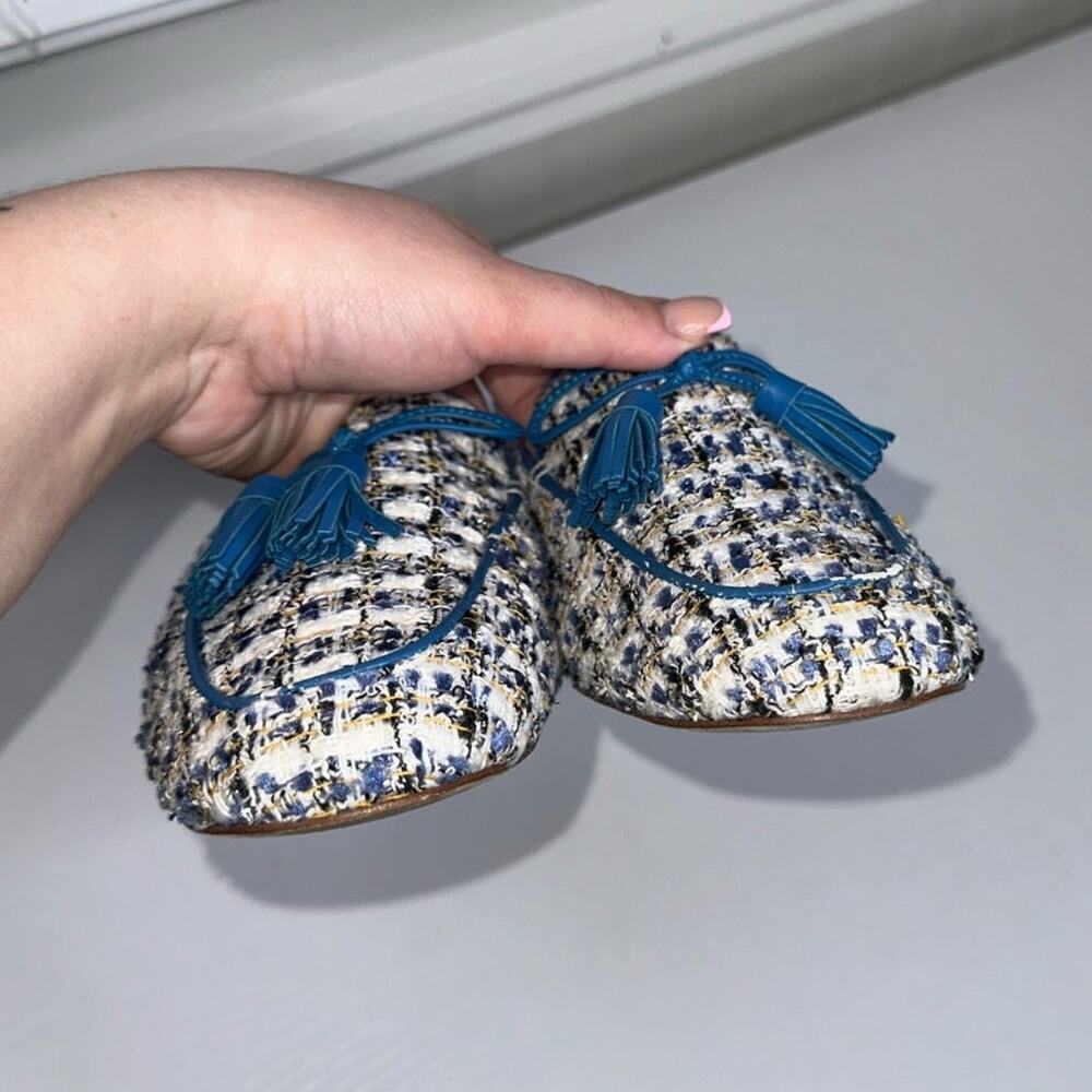 Ann Taylor Ursula Tweed Tassel Loafers Blue Size 7M Slip On Round Toe - Picture 5 of 8